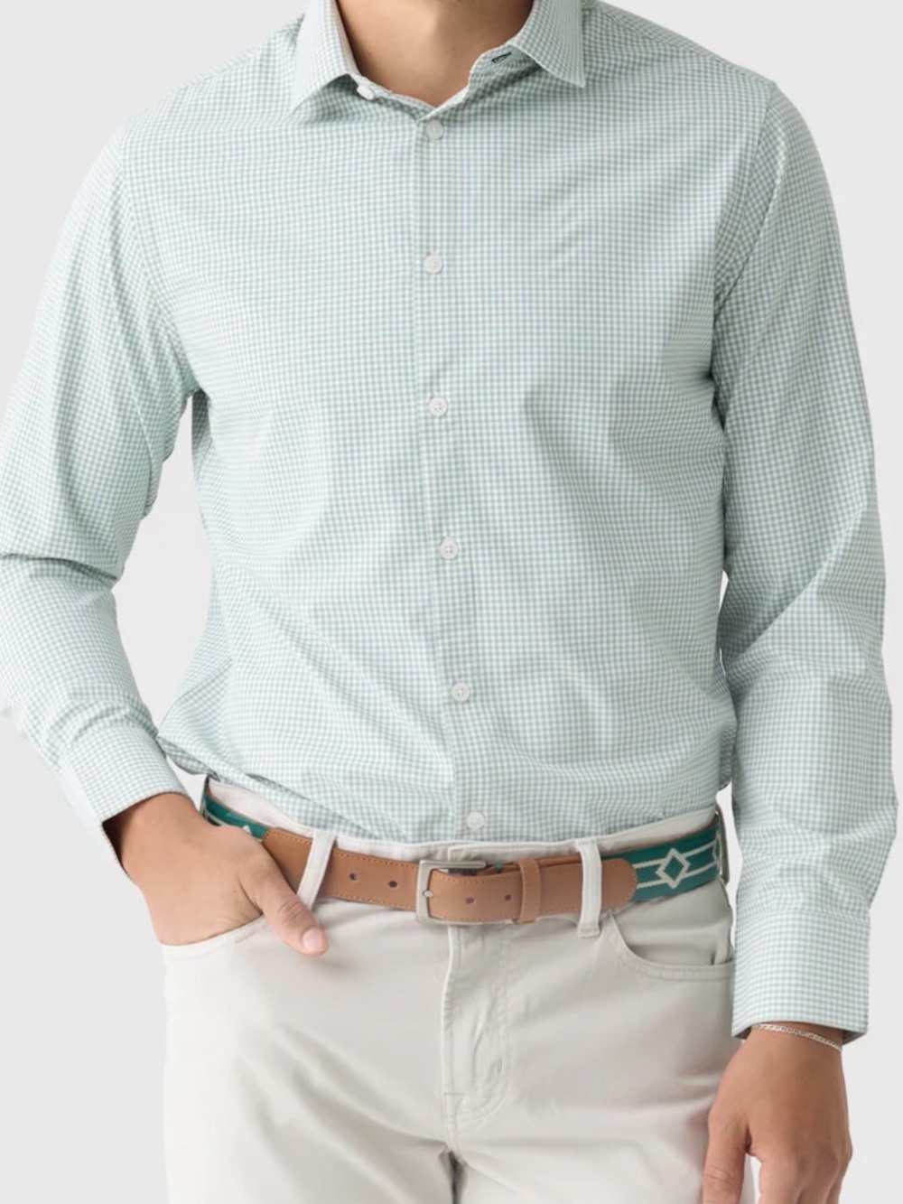 Mizzen Main Leeward Eucalyptus Ian Gingham Plaid Dress Shirt